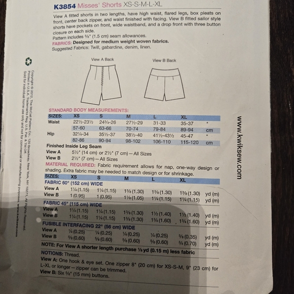 Kwik Sew Shorts size XS to XL - Picture 3 of 5